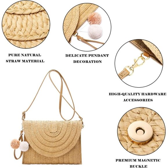 ❤️For Women Straw Clutch Purses Beach Purse Envelope Woven Ladies Shoulder Bags - Picture 5 of 7